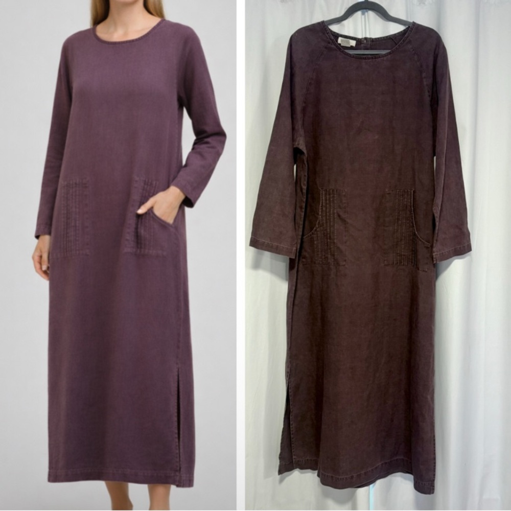 Vintage J. Jill 100% Hemp Maxi Long Sleeve Dress Womens Large Lagenlook Midi